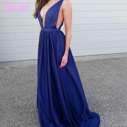 Sexy Deep V Neck Prom Dresses Long Royal Blue..