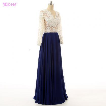 Royal Blue Lace Chiffon Prom Dresses Long Women..