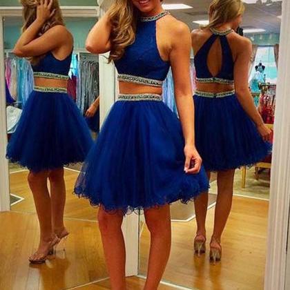 Two Pieces Short Homecoming Party Dresses Royal..