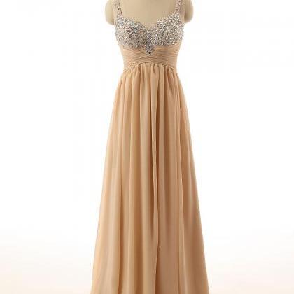 Champagne Crystals Prom Dresses Long Chiffon..