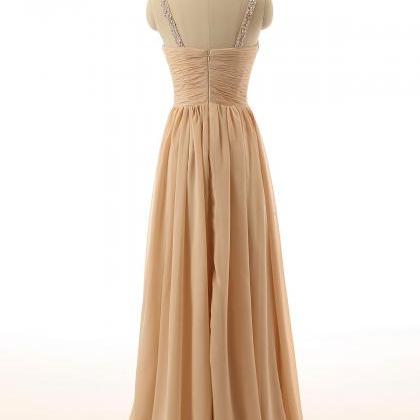 Champagne Crystals Prom Dresses Long Chiffon..