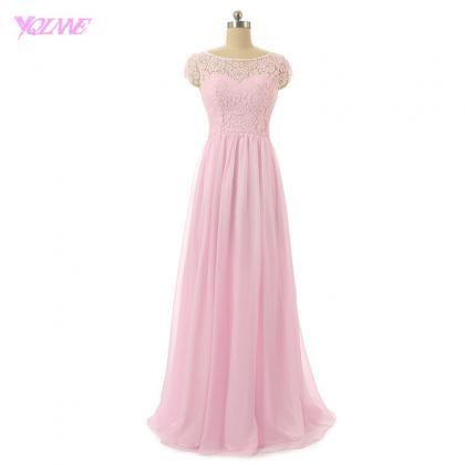 Pink Long Bridesmaid Dresses Lace Chiffon Wedding..