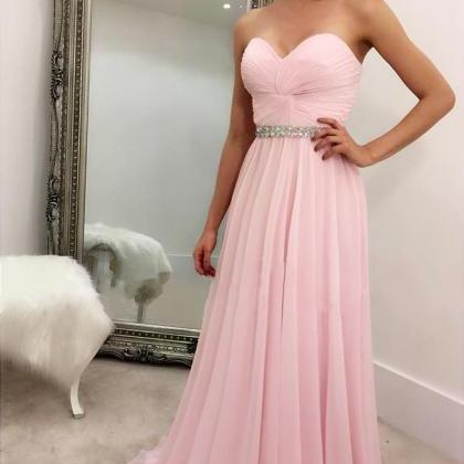 Pink Chiffon Prom Dresses Sweetheart Crystals Long..