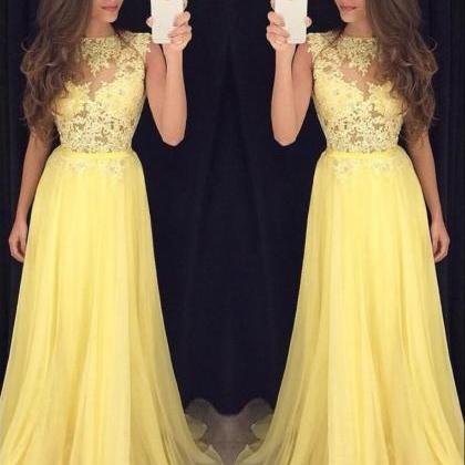 Yellow Lace Chiffon Prom Dresses Long Party Dress