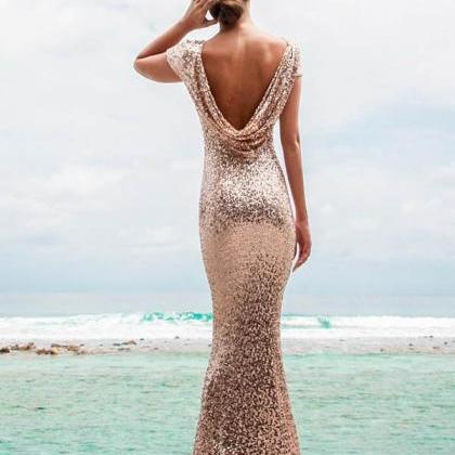 Gold Sequins Mermaid Bridesmaids Dresses Backless..