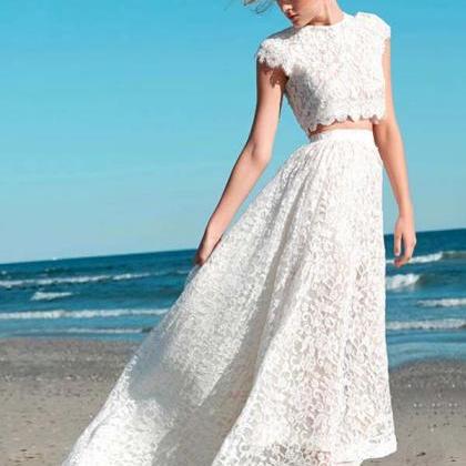 Romantic Two Pieces Beach Wedding Dress Lace..