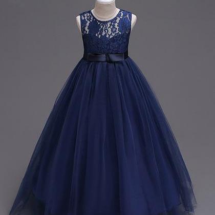 Navy Blue Lace Flower Girl Dresses Tulle Kids Ball Gown Dress on Luulla