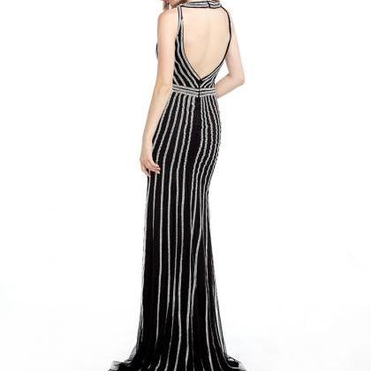 Luxury Black Crystals Evening Dress Fashion Women..