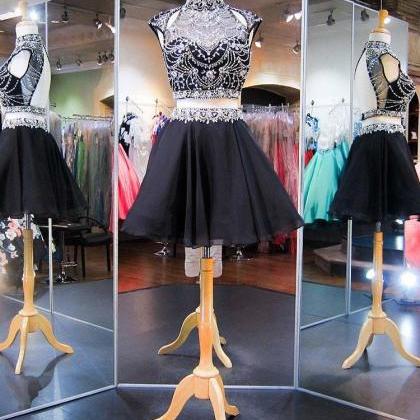 Sexy Two Pieces Black Homecoming Dresses Short..