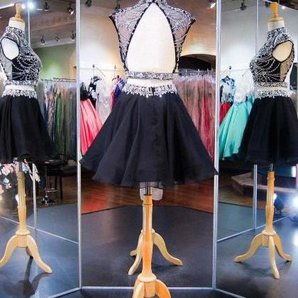 Sexy Two Pieces Black Homecoming Dresses Short..