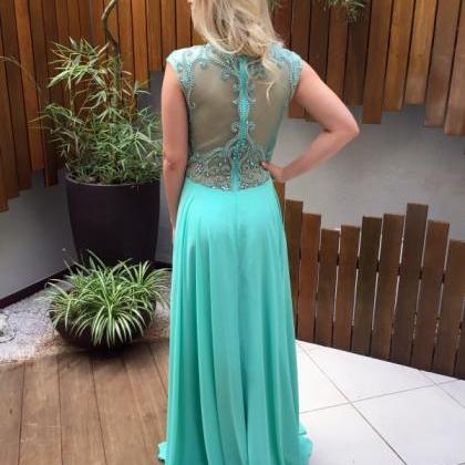 Mint Green Crystals Chiffon Prom Dresses Long..