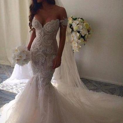 Romantic Off The Shoulder Mermaid Wedding Dresses..
