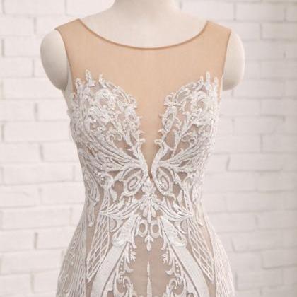 Sleeveless Sheer Luxury Lace Mermaid Wedding Dress..