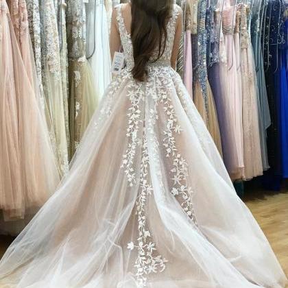 Deep V Neck Long Prom Dresses Evening Gown