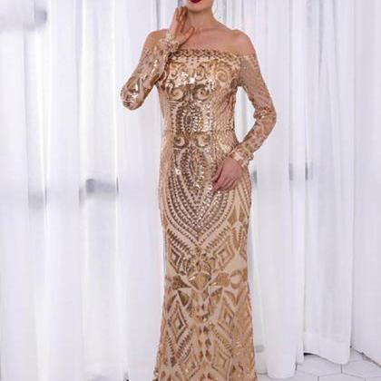 2018 Fashion Gold Sequins Mermaid Prom Dresses..
