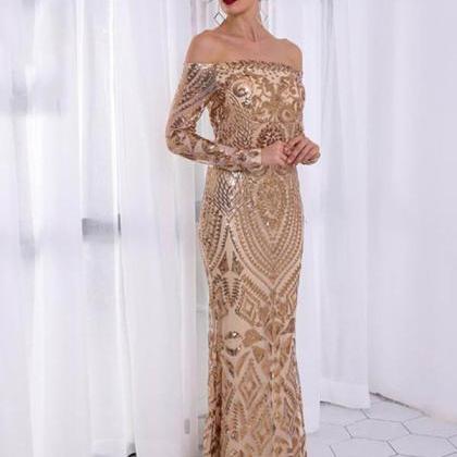 2018 Fashion Gold Sequins Mermaid Prom Dresses..
