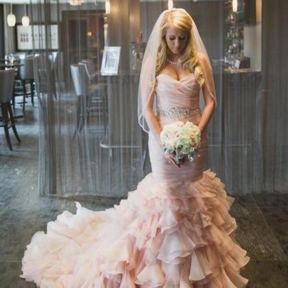 2018 Blush Pink Sweetheart Mermaid Wedding Dress..