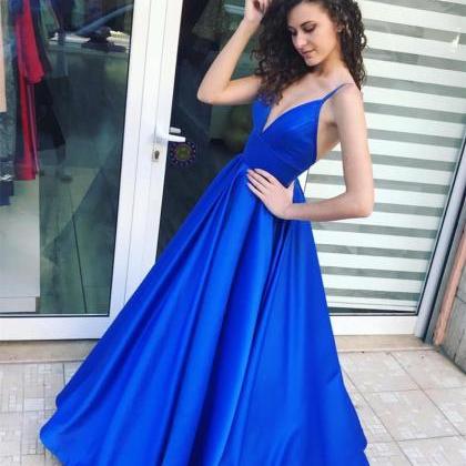 2018 Straps Long Prom Dresses Satin Evening Gown..