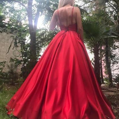 2018 Straps Long Prom Dresses Satin Evening Gown..