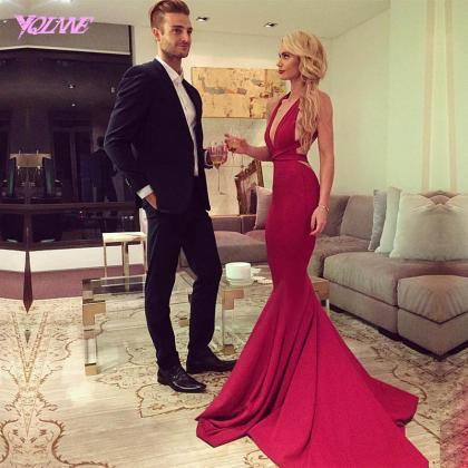 Red Mermaid Evening Gown Long Prom Dresses Sexy..