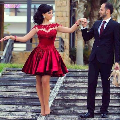 Red Short Prom Dresses Long Sleeves Party Dress..