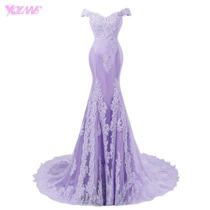 Lilac Prom Dress,off The Shoulder Dress,party..