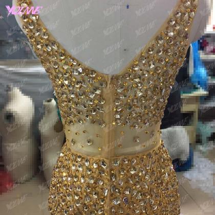 Gold Rhinestones Prom Dresses, Mermaid Dress