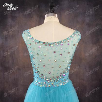 Blue Crystals Prom Dresses,party Dress,quinceanera..