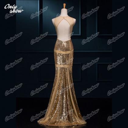 Gold Sequins Prom Dresses,mermaid Prom Dress,party..