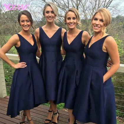 Navy Blue Prom Dresses,high Low Prom Dress,party..