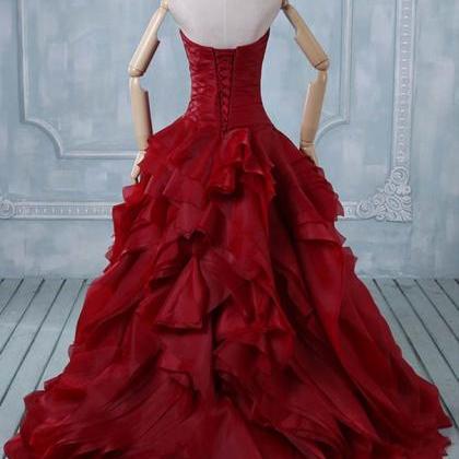 Fashion Wine Red Organza Evening Dresses..