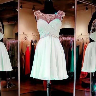 Mint Short Homecoming Dresses Crystals Beaded Chiffon Party Dress