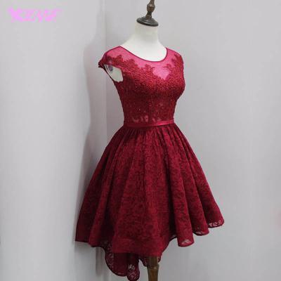 High Low Dresses,Prom Dresses,Wine Red Dresses,Lace Dresses