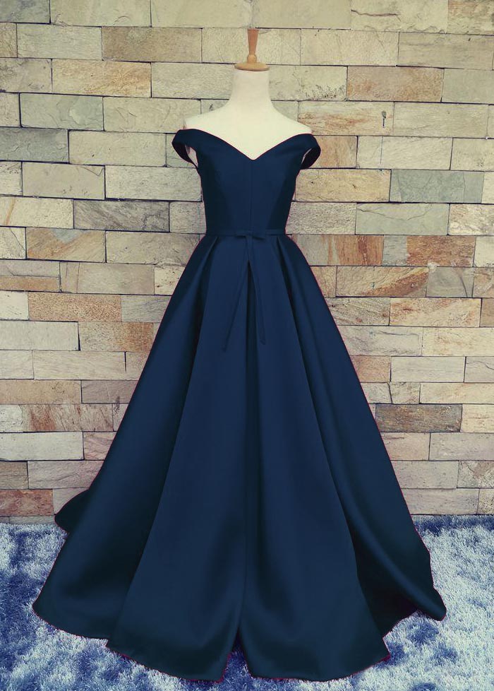 Elegant Prom Dresses,prom Gown,off The Shoulder Dresses,satin Prom Dresses,lace-up Prom Dress,navy Blue Prom Dress