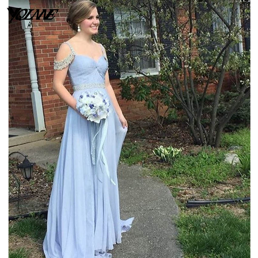Sky Blue Prom Dress,prom Dresses 2017,chiffon Dresses,evening Dress,fashion Gown,spaghetti Prom Dress