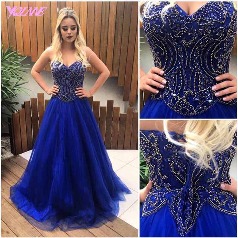 Sweetheart Prom Dress,royal Blue Dresses.crystals Prom Dresses,lace-up Prom Dress,long Party Dress,beading Dresses,evening Gown