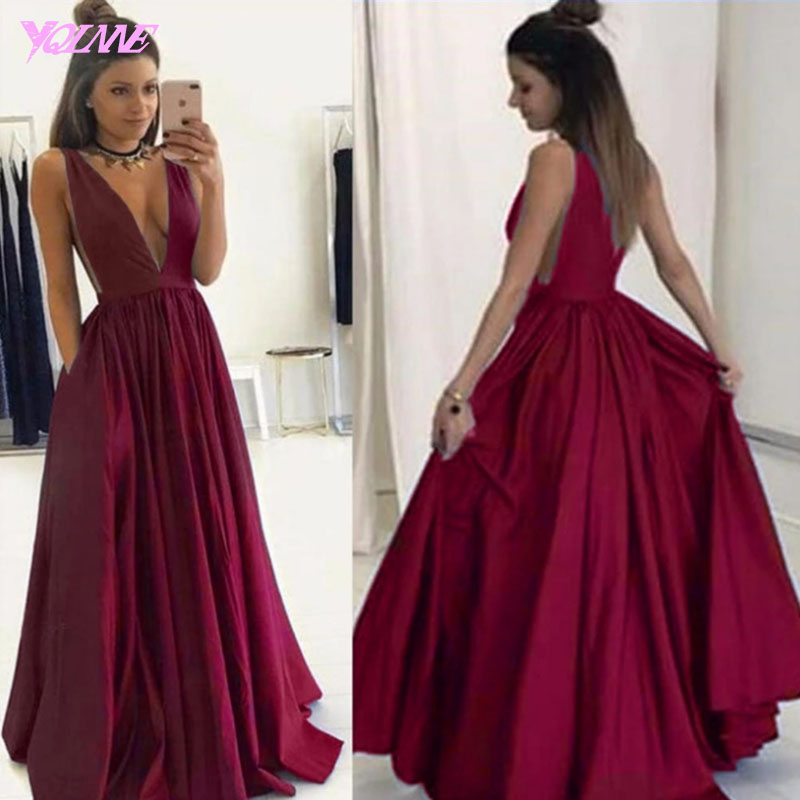 Wine Red Prom Dresses,sexy Dresses,deep V-neck Dresses,long Party Dresses,runway Fashion Dress,red Carpet Dress,prom Gown
