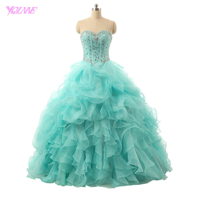 Mint Green Quinceanera Dresses Sweet 16 Dress Ball Gown Sweetheart Crystals Lace-up Vestidos De 15 Anos