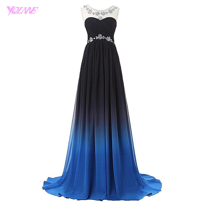 Beautiful Blue Gradient Long Chiffon Party Dress, A-line Junior Prom Dress