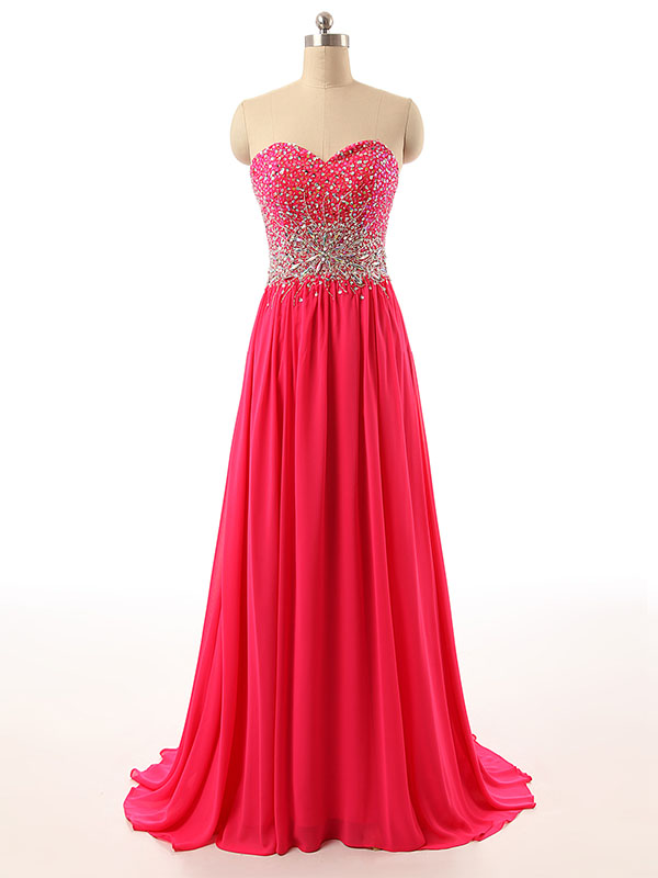 Pink Beaded Embellished Sweetheart Floor Length A-line Formal Dress, Prom Dress