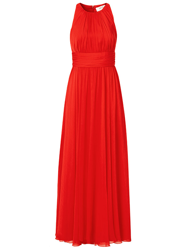 Red Chiffon Crew Neck Sleeveless Floor Length A-line Formal Dress, Bridesmaid Dress, Prom Dress