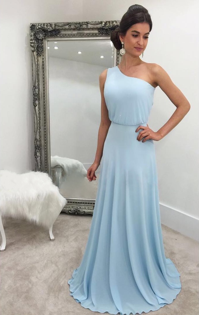 Sky Blue One Shoulder Prom Dress main image 1