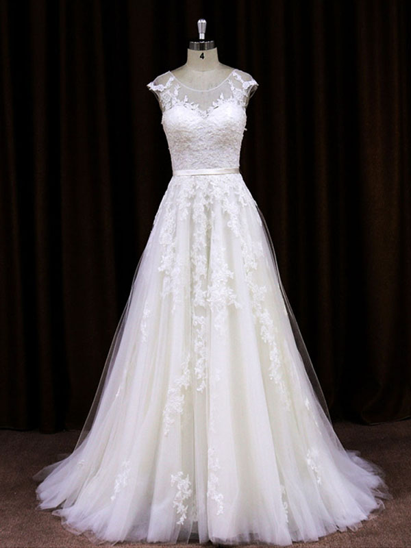 White Aline Wedding Dress Lace Bridal Dresses