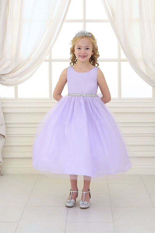 Lilac Ball Gown Flower Girl Dresses Tulle Children Dress Tea Length