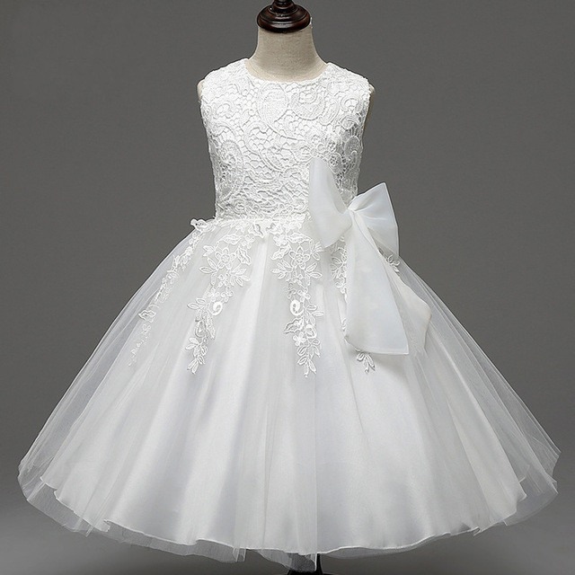 Sweet White Ball Gown Flower Girls Dresses Lace Tulle Kids First Communion Dress