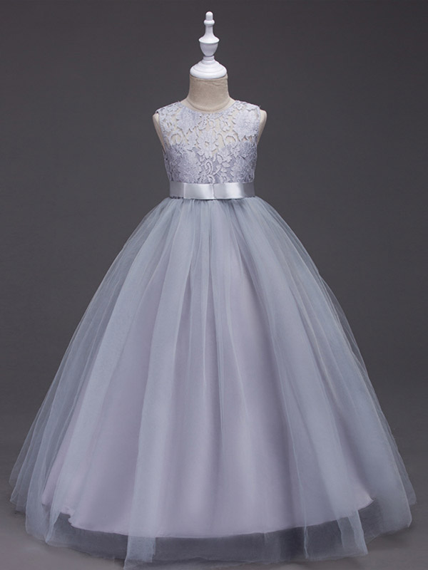 Navy Blue Lace Flower Girl Dresses Tulle Kids Ball Gown Dress on Luulla