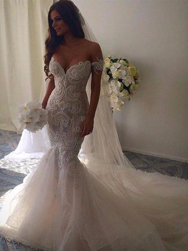 Romantic Off The Shoulder Mermaid Wedding Dresses Bridal Gown Backless