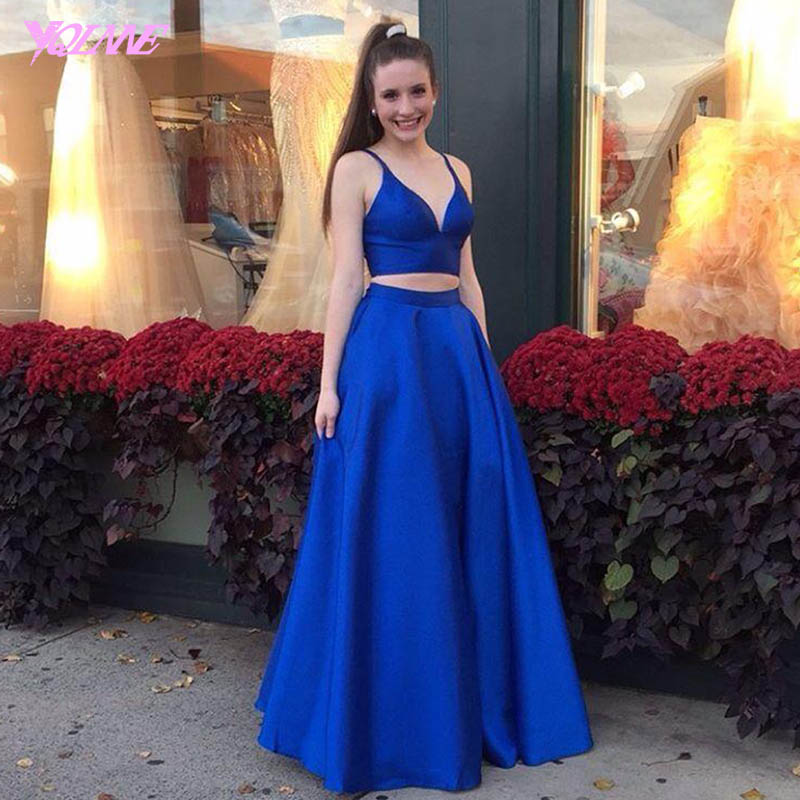 Two Piece Prom Dresses Evening Dress Long Royal Blue Party Dress