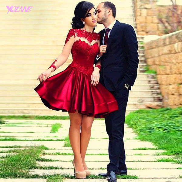 Red Short Prom Dresses Long Sleeves Party Dress Ckcktail Dress