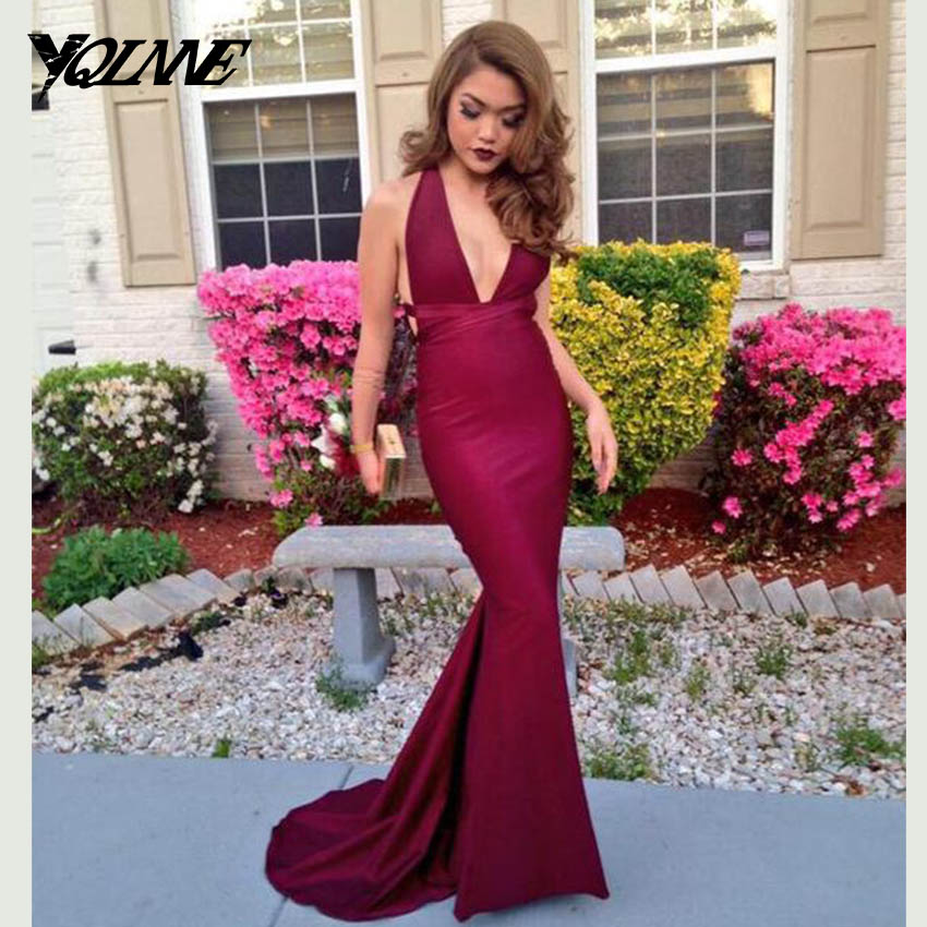 Sexy Burgundy Prom Dresses,backless Dress,mermaid Party Dresses